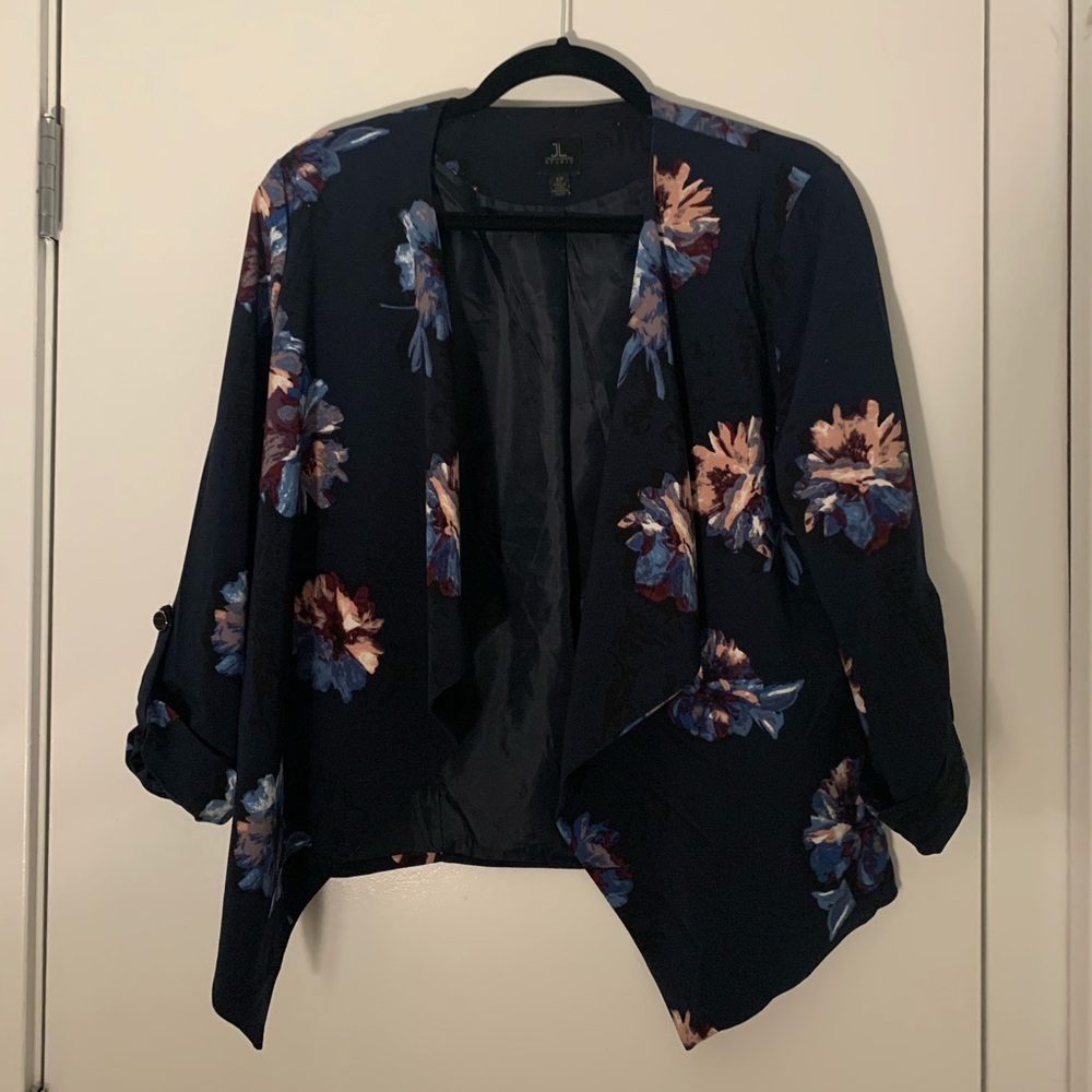Navy Floral Open Blazer